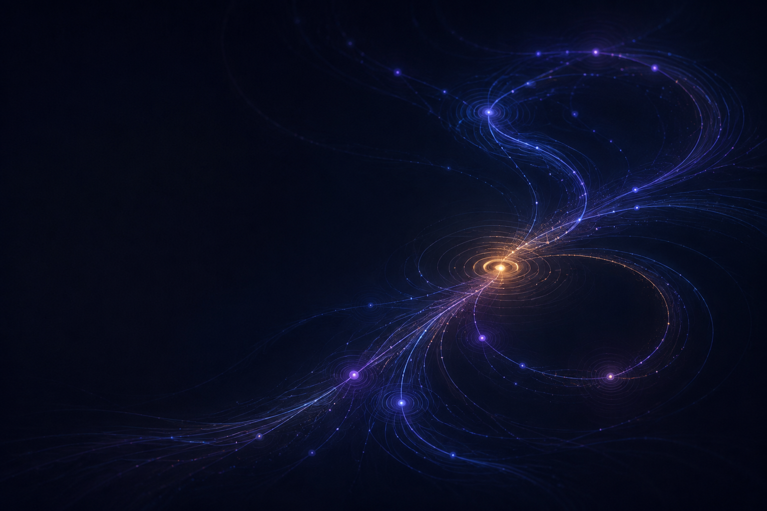 Abstract luminous currents flowing through a field of connected points